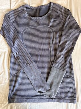lululemon athletica Gray Striped Long Sleeve Tee